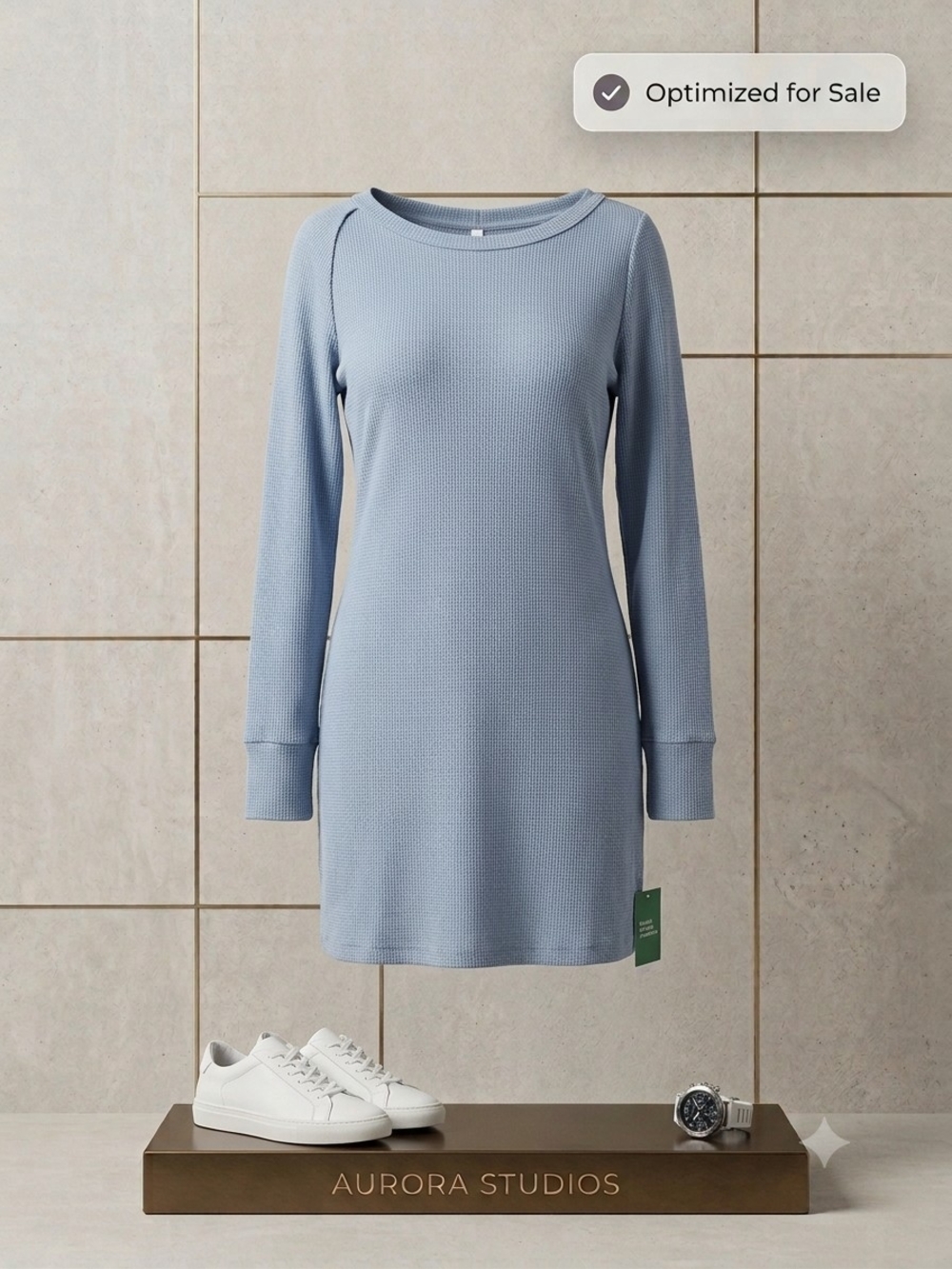 HALARA Powder Blue Long-Sleeve Waffle Knit Dress